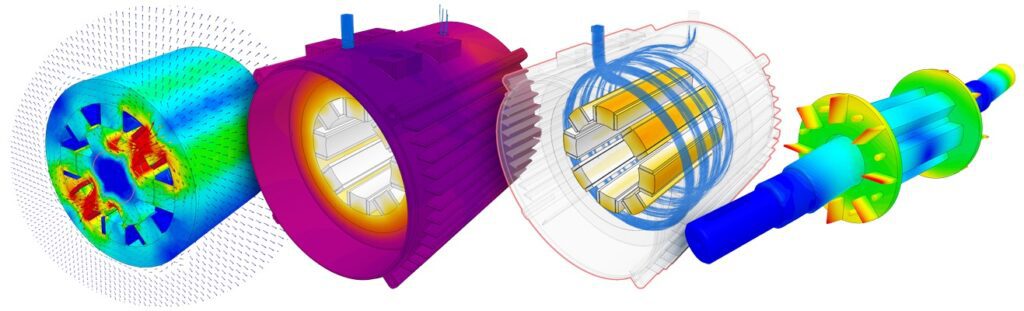 Multiple physics simulations on an electric motor provided by SimScale
