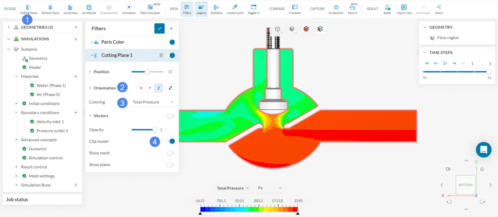 cutting plane total pressure multiphase globe valve simscale