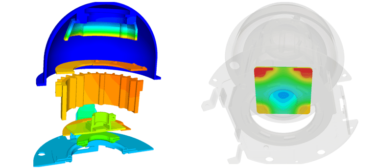 Exploded view of temperature contour inside the camera