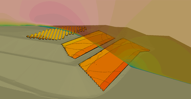 Velocity distribution over the solar panels and terrain 