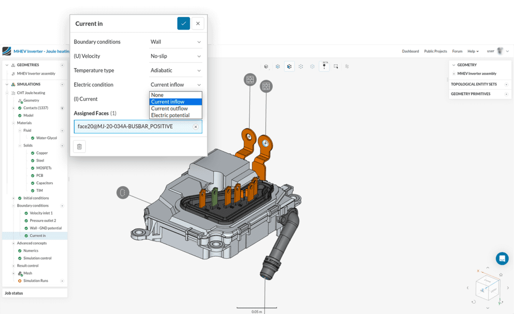 The new Joule heating interface and dialog box for defining Joule heating boundary conditions in SimScale