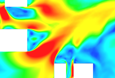 Wind speed results from a CFD analysis showing the channelling effect for an improved design site layout