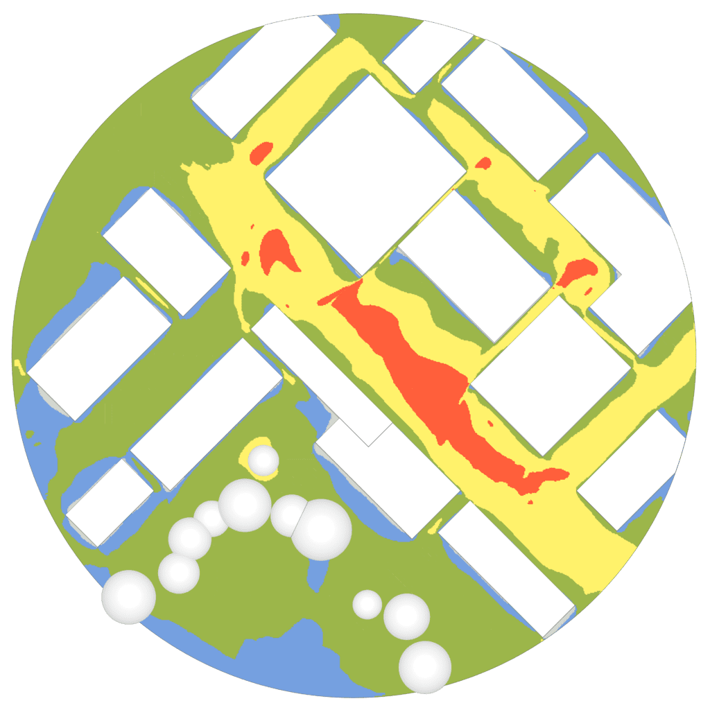 A comfort plot created using CFD showing the downwash effect in the baseline design