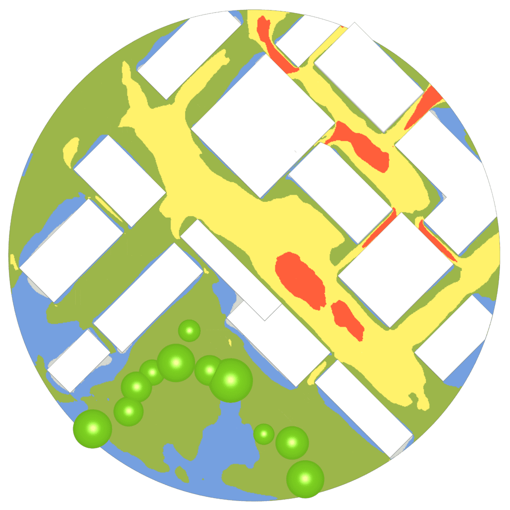 A comfort plot created using CFD showing the downwash effect in the improved design with urban planning considerations