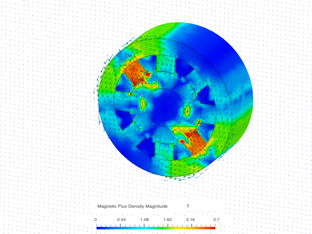 Magnetostatics simulation in SimScale showing magnetic flux distribution in a switched reluctance motor