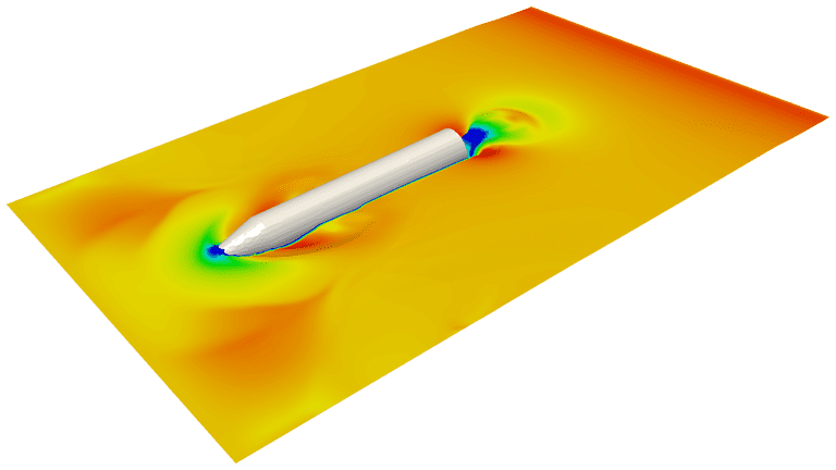 water surface around the leg of a tidal stream turbine in the maintenance position